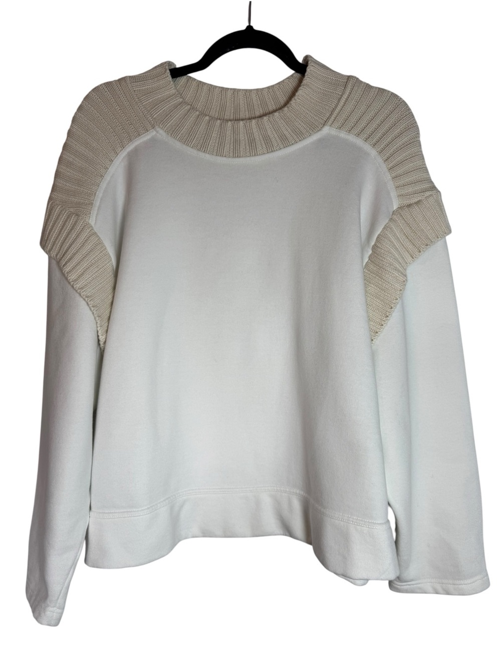 Zara Cream 100% Cotton Ribbed-Shoulder Crewneck Large Sweatshirt